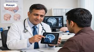 Clinician discussing a brain scan with a patient